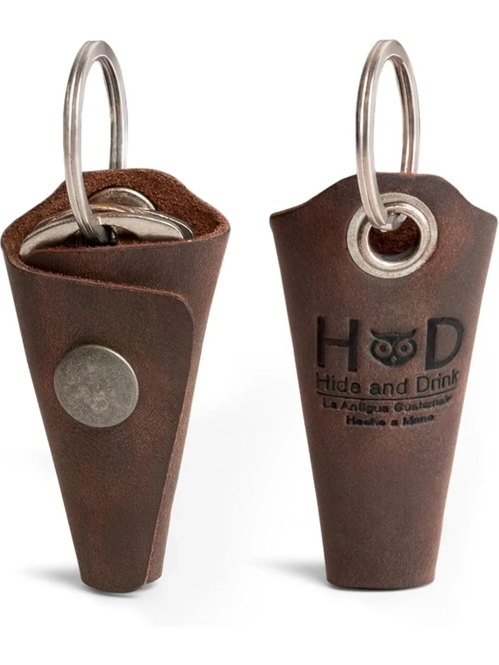 Full Grain Leather Keychain Organizer with Snap Closure & Silencer Sleeve for